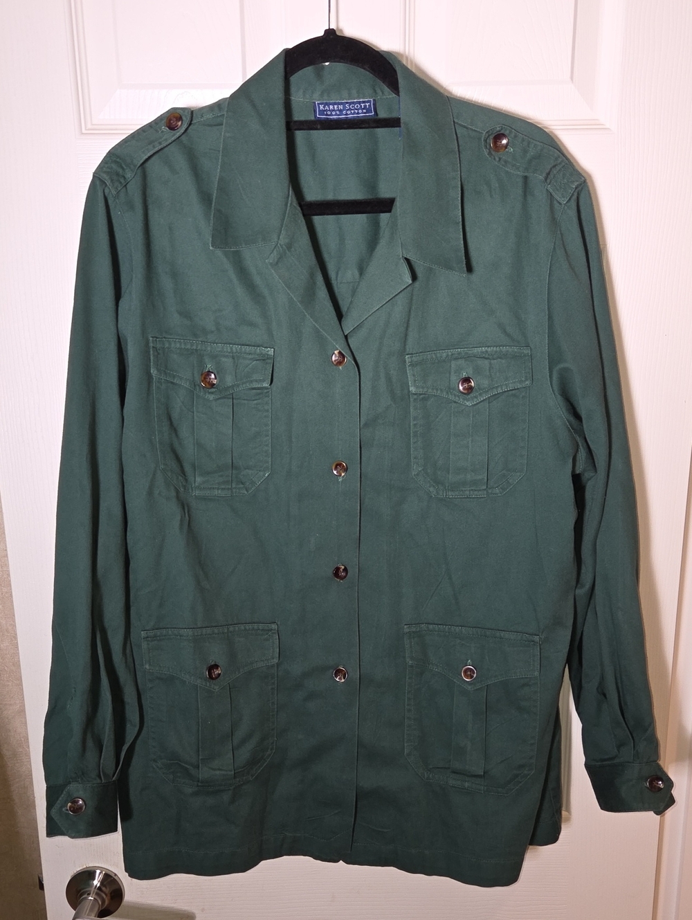 Karen Scott Forest Green Utility 100% Cotton Jacket Size L